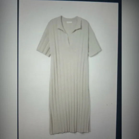 open lace back dress H&M Beige Ribbed Knit Short Sleeve Stretch Collared Polo Mini Dress Size XS